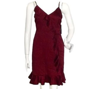 new LULUS Dress, S, Hewitt, Jacquard Zebra stripe, Spag Straps, Ruffle Hem Satin